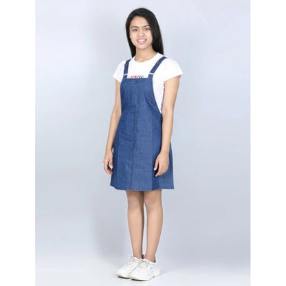 Generic Girl's Denim Solid Sleeveless Dress (Blue)