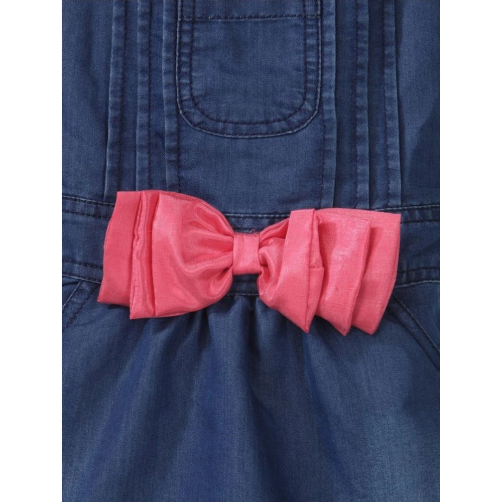 Generic Girl's Denim &amp; Cotton Bow Sleeveless Dungaree (Pink)