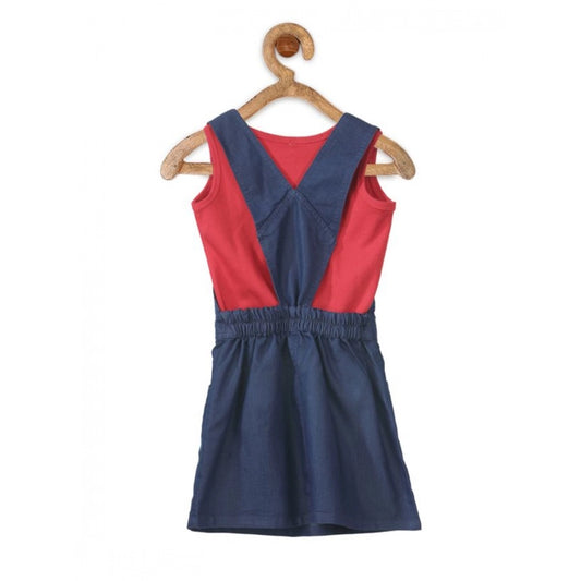 Generic Girl's Denim &amp; Cotton Bow Sleeveless Dungaree (Red)