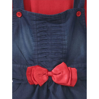 Generic Girl's Denim &amp; Cotton Bow Sleeveless Dungaree (Red)