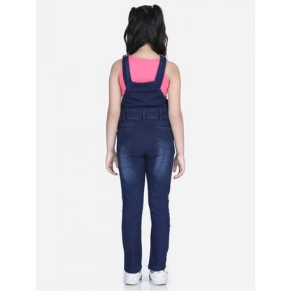 Generic Girl's Denim Distressed Buttoned Dungaree (Blue)