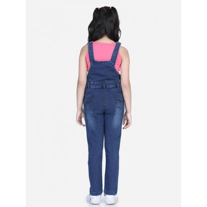 Generic Girl's Denim Patch Work Buttoned Dungaree (Blue)