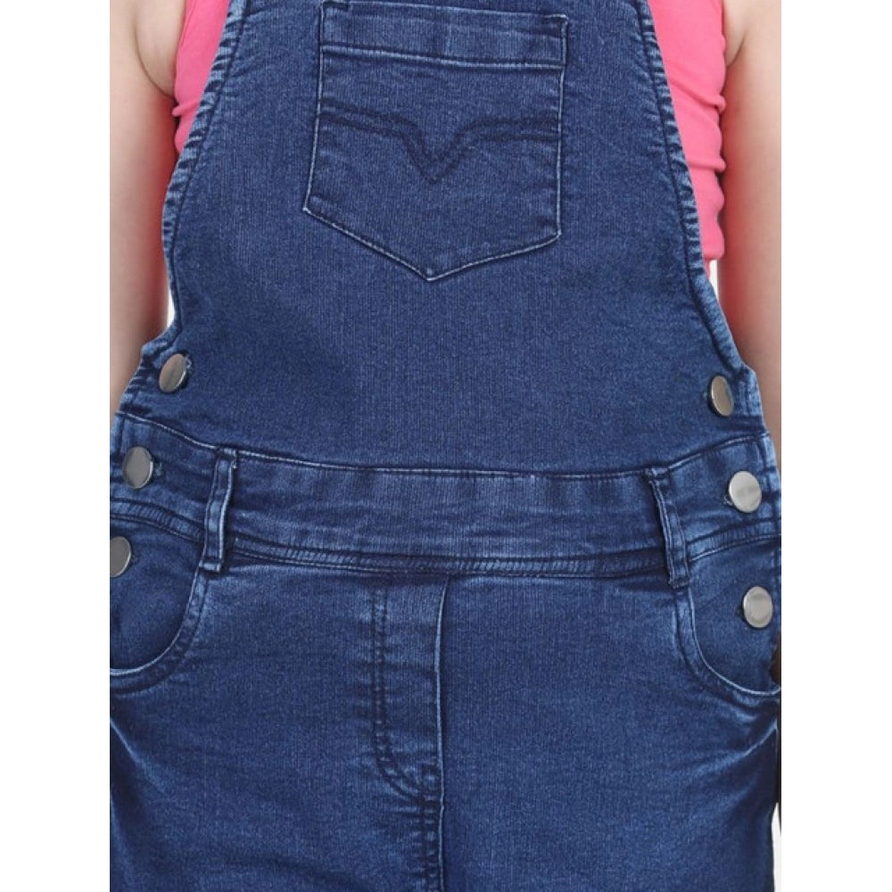 Generic Girl's Denim Patch Work Buttoned Dungaree (Blue)