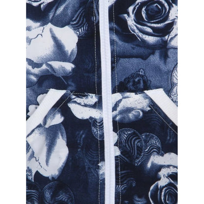 Generic Girl's Polyester Printed Long Sleeves Bomber Jacket (White-Blue)