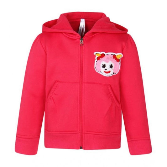Generic Girl's Fleece Printed Long Sleeves Hoodie Jacket (Magenta)