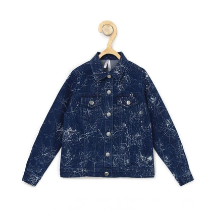 Generic Girl's Denim Washed Flutter Jacket with Crinkle (Blue)