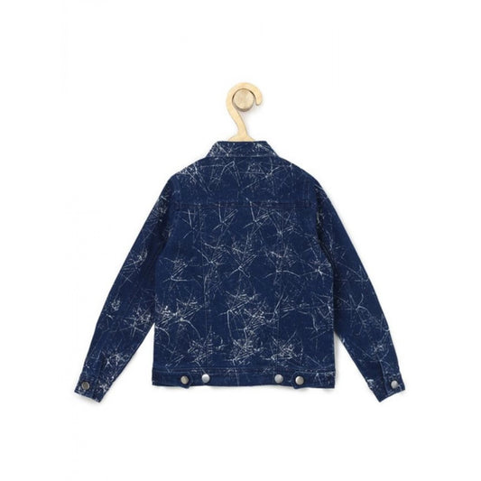 Generic Girl's Denim Washed Flutter Jacket with Crinkle (Blue)