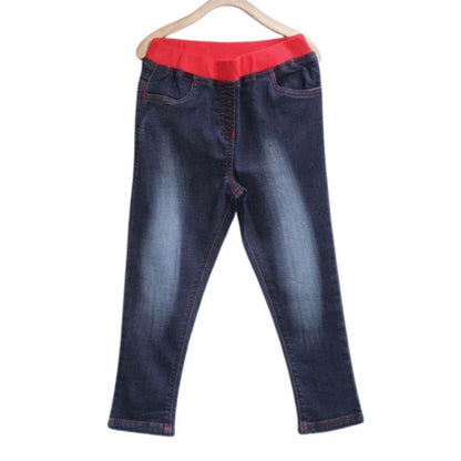 Generic Girl's Denim Ribbed Elasticated Jeans (Red-Blue)