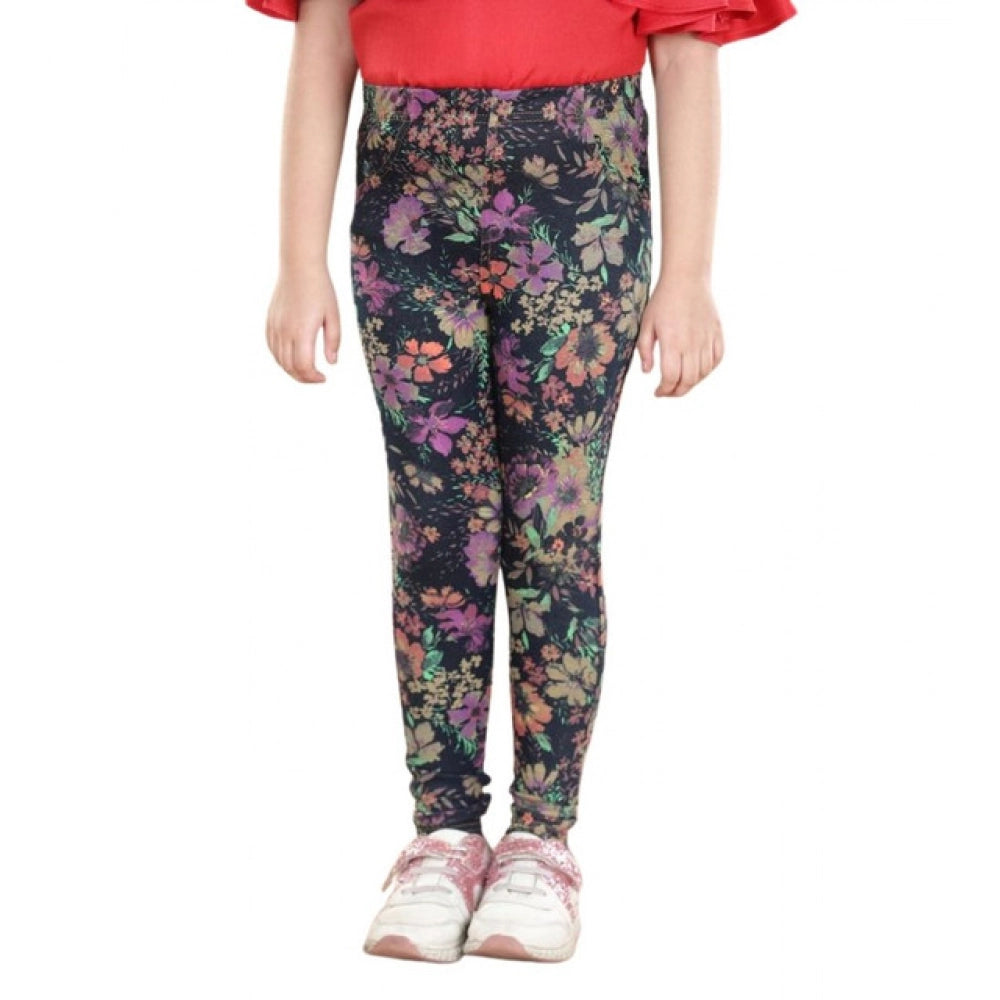Generic Girl's Cotton Lycra Floral Elasticated Jeggings (Multicolor)