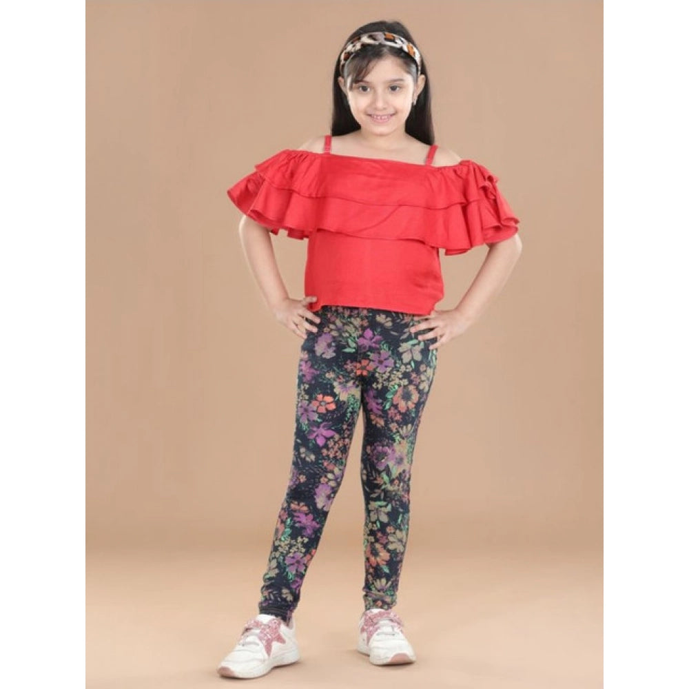 Generic Girl's Cotton Lycra Floral Elasticated Jeggings (Multicolor)