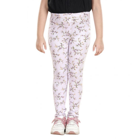 Generic Girl's Cotton Lycra Floral Elasticated Jeggings (Multicolor)