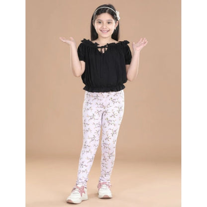 Generic Girl's Cotton Lycra Floral Elasticated Jeggings (Multicolor)