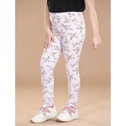 Generic Girl's Cotton Lycra Floral Elasticated Jeggings (Multicolor)