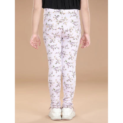 Generic Girl's Cotton Lycra Floral Elasticated Jeggings (Multicolor)