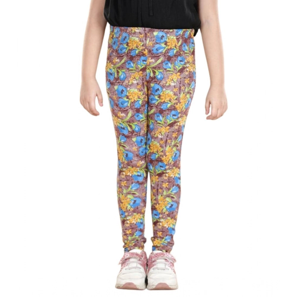Generic Girl's Cotton Lycra Floral Elasticated Jeggings (Multicolor)