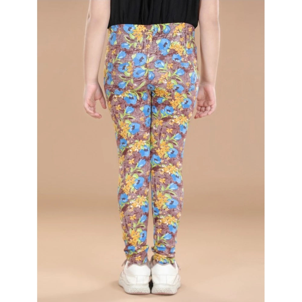 Generic Girl's Cotton Lycra Floral Elasticated Jeggings (Multicolor)