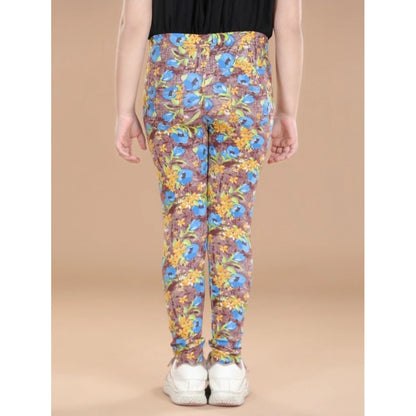 Generic Girl's Cotton Lycra Floral Elasticated Jeggings (Multicolor)