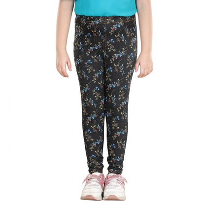 Generic Girl's Cotton Lycra Floral Elasticated Jeggings (Multicolor)