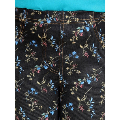 Generic Girl's Cotton Lycra Floral Elasticated Jeggings (Multicolor)