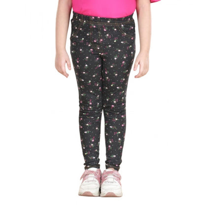 Generic Girl's Cotton Lycra Floral Elasticated Jeggings (Multicolor)