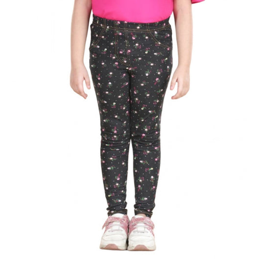Generic Girl's Cotton Lycra Floral Elasticated Jeggings (Multicolor)