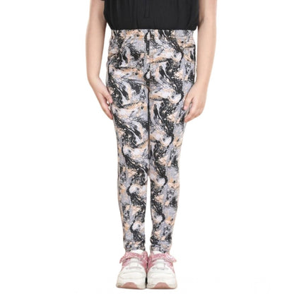 Generic Girl's Cotton Lycra Floral Elasticated Jeggings (Multicolor)