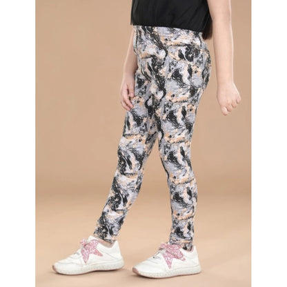Generic Girl's Cotton Lycra Floral Elasticated Jeggings (Multicolor)