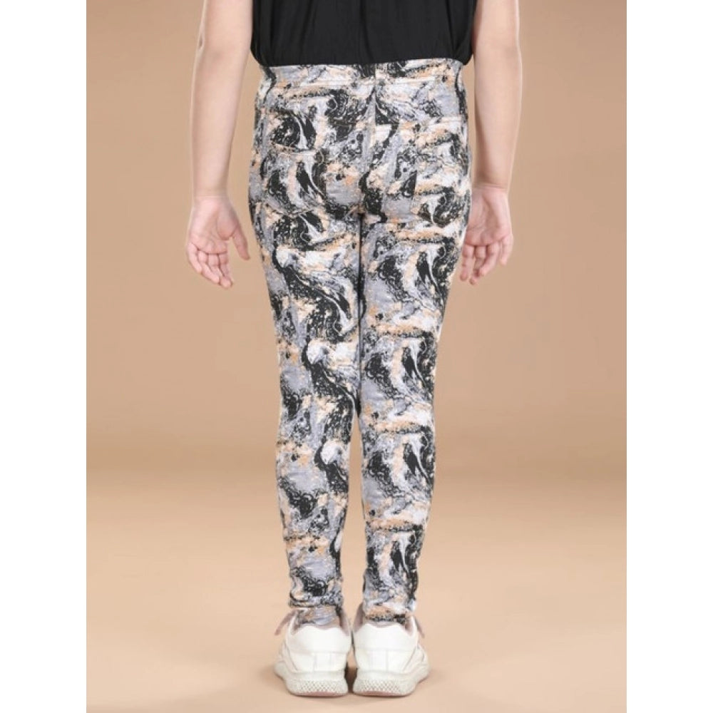 Generic Girl's Cotton Lycra Floral Elasticated Jeggings (Multicolor)