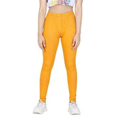 Generic Girl's Cotton Lycra Solid Elasticated Jeggings (Mustard)