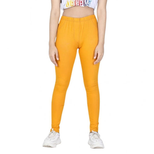 Generic Girl's Cotton Lycra Solid Elasticated Jeggings (Mustard)