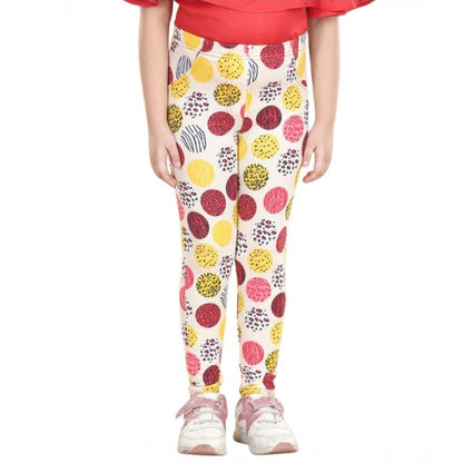 Generic Girl's Cotton Lycra Floral Elasticated Jeggings (Multicolor)