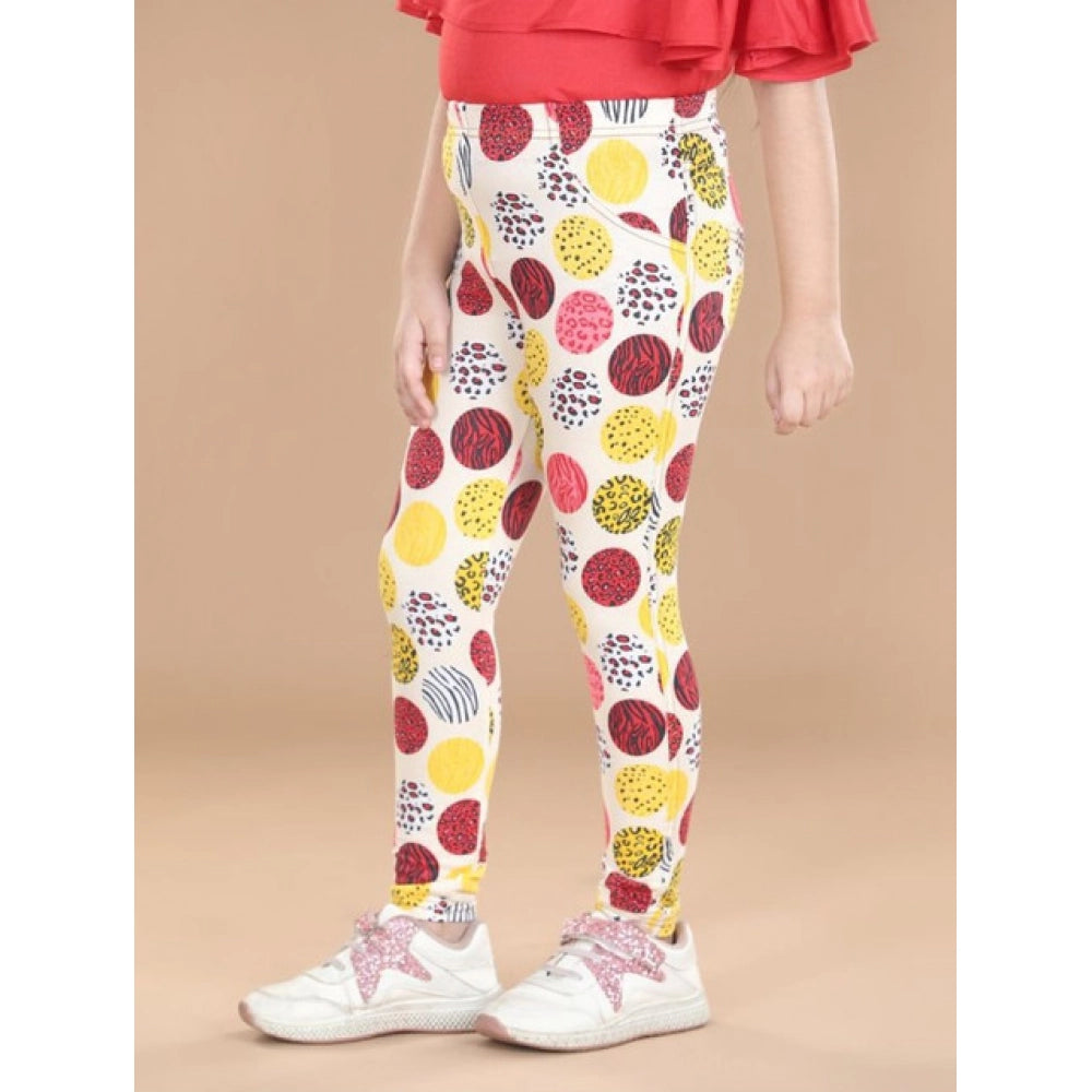 Generic Girl's Cotton Lycra Floral Elasticated Jeggings (Multicolor)