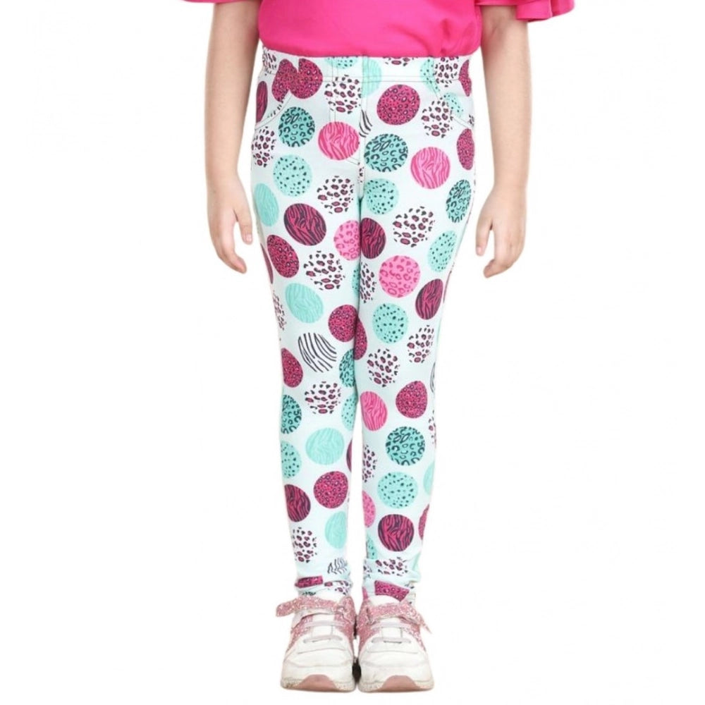 Generic Girl's Cotton Lycra Floral Elasticated Jeggings (Multicolor)