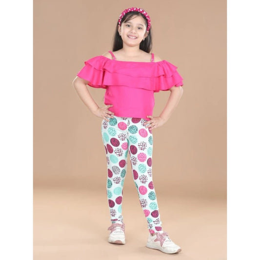 Generic Girl's Cotton Lycra Floral Elasticated Jeggings (Multicolor)
