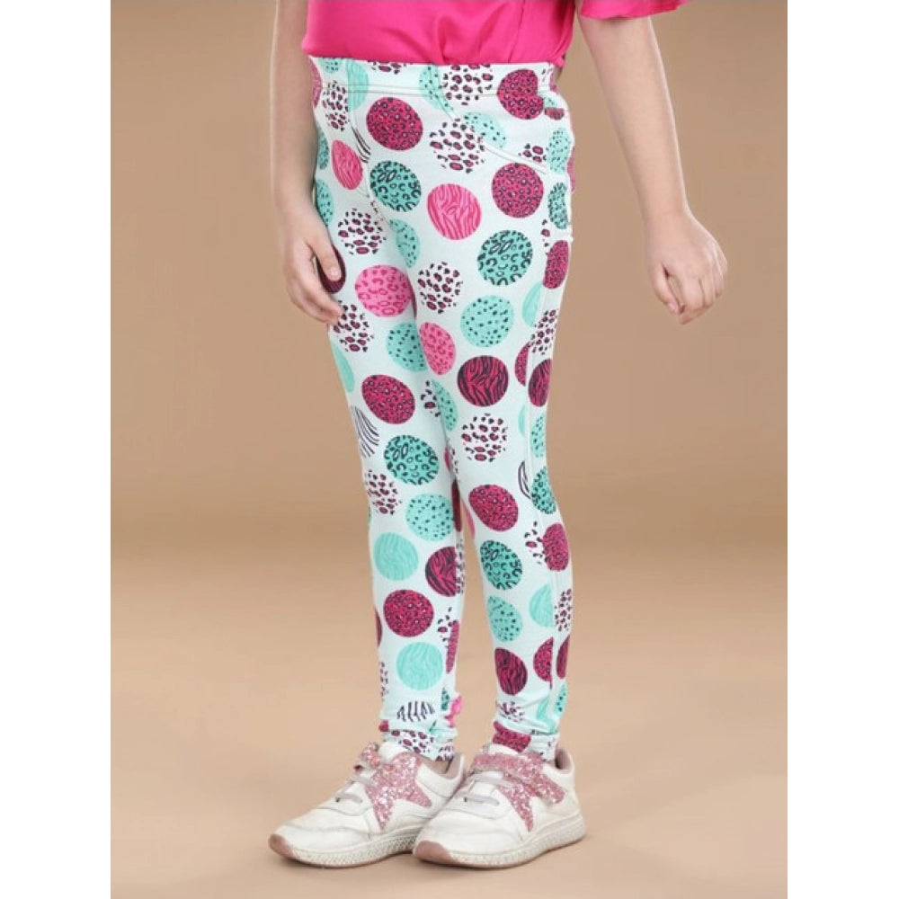 Generic Girl's Cotton Lycra Floral Elasticated Jeggings (Multicolor)