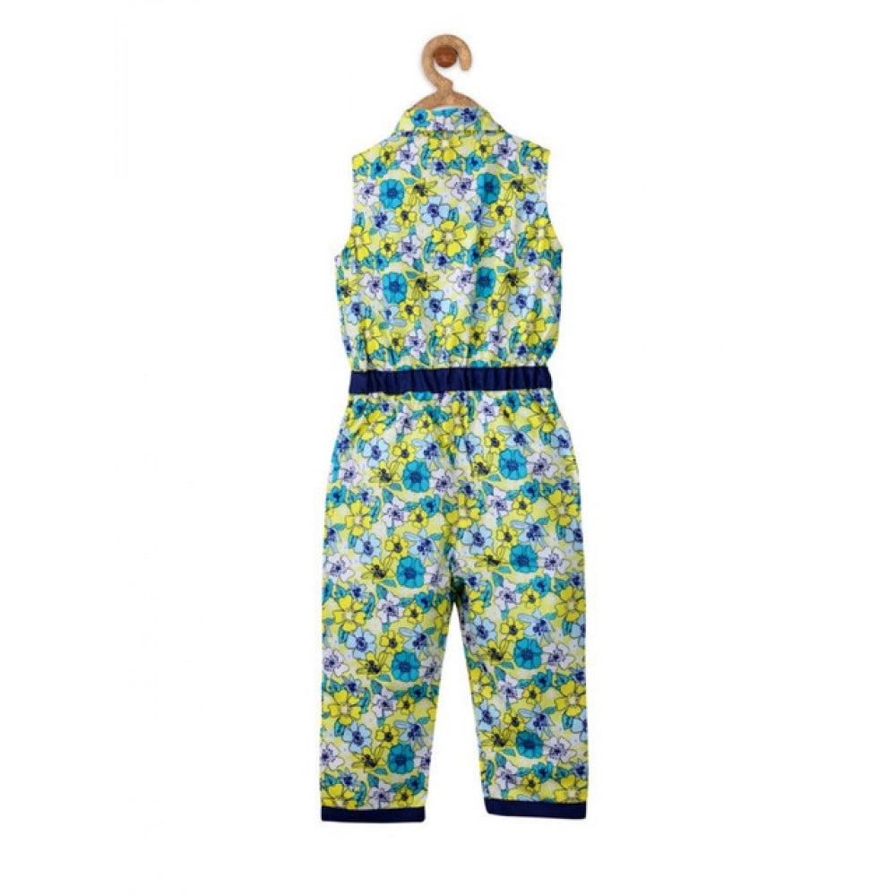 Generic Girl's Cotton Floral Sleeveless Jumpsuit (Yellow)