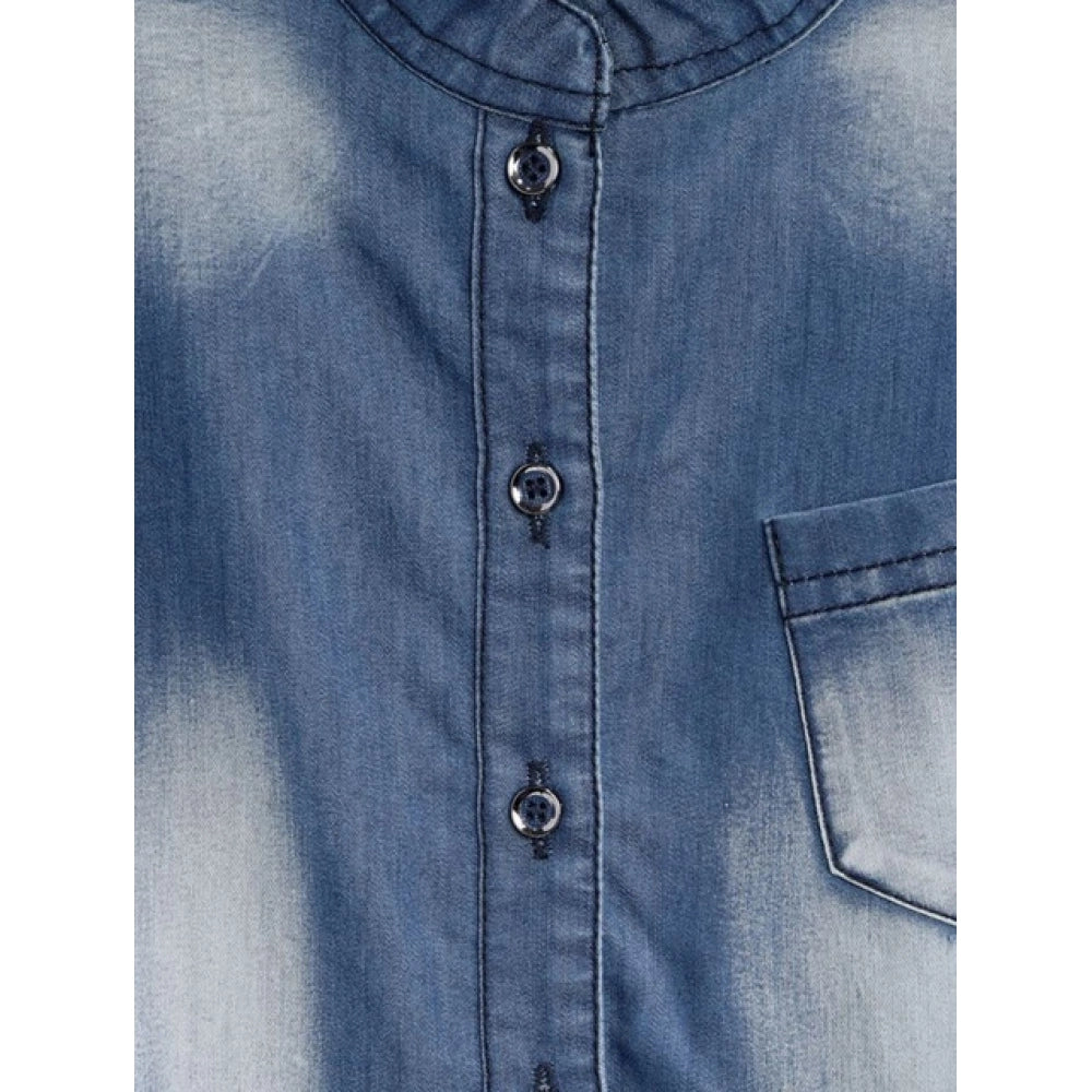 Generic Girl's Denim Embellished Sleeveless Jumpsuit (Blue)
