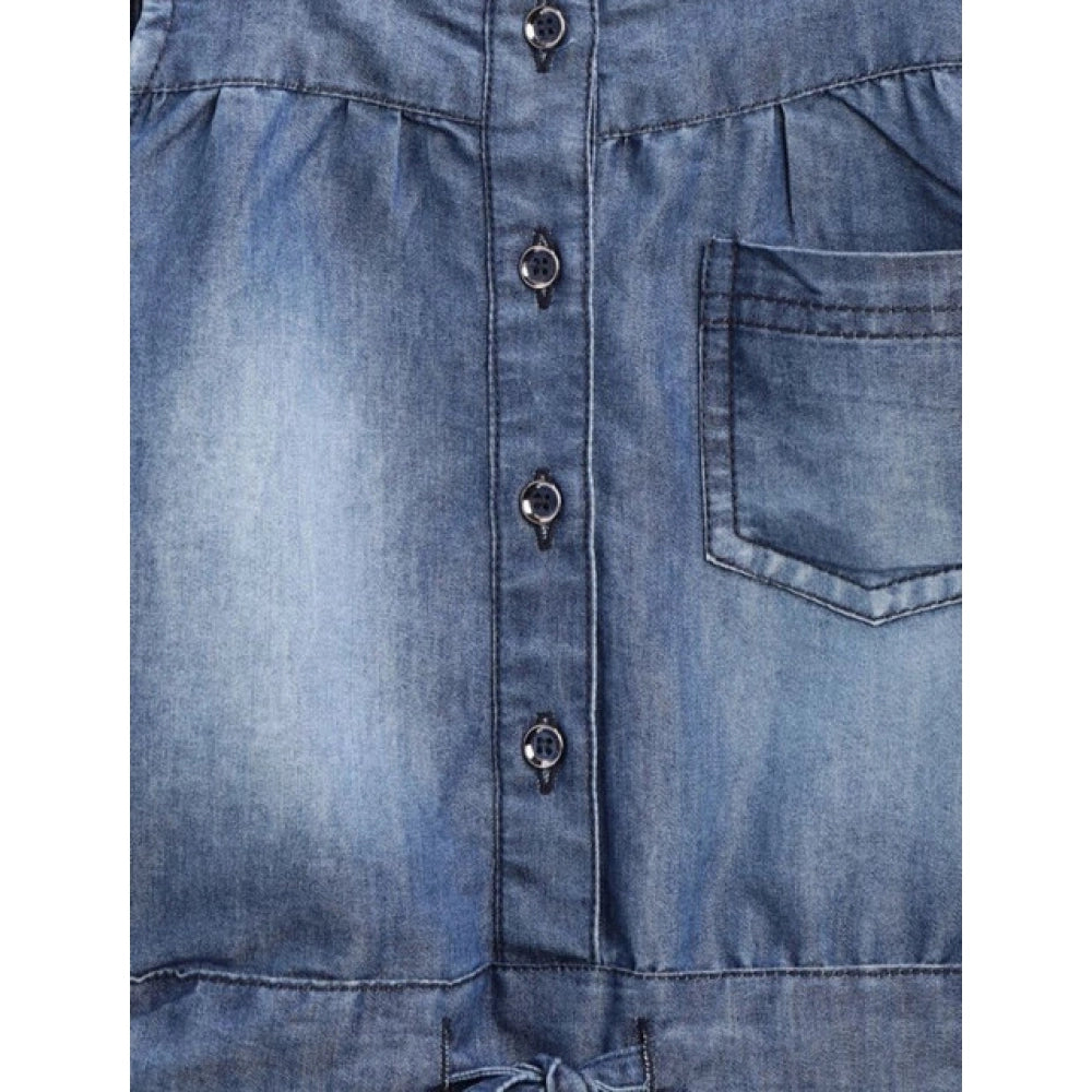 Generic Girl's Denim Embroidered Sleeveless Jumpsuit (Blue)
