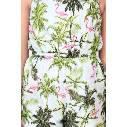 Generic Girl's Denim Embroidered Sleeveless Jumpsuit (White-Green)