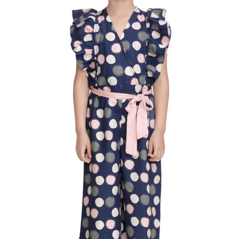 Generic Girl's Rayon Polka Flutter Jumpsuit (Multicolor)