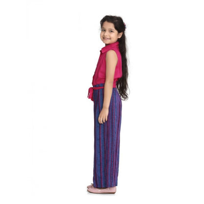 Generic Girl's Rayon Colour Block Sleeveless Jumpsuit (Pink-Blue)