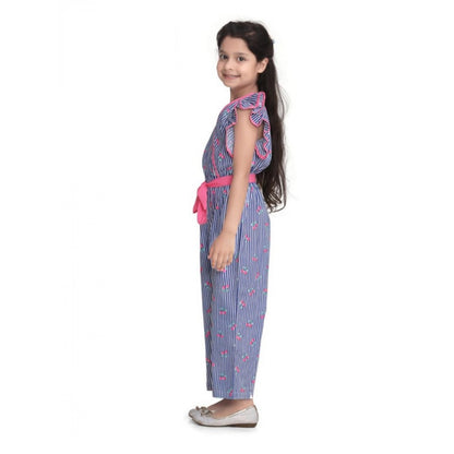 Generic Girl's Cotton Striped Flutter Jumpsuit (Blue-Pink)