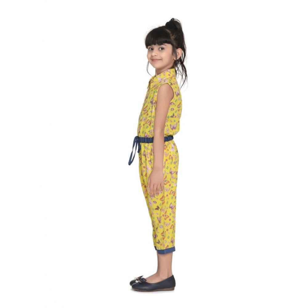Generic Girl's Cotton Printed Sleeveless Jumpsuit (Yellow)