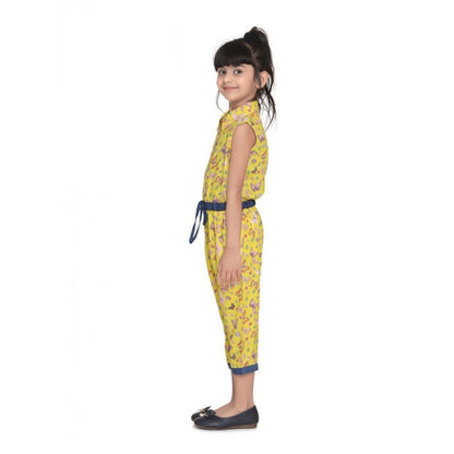 Generic Girl's Cotton Printed Sleeveless Jumpsuit (Yellow)