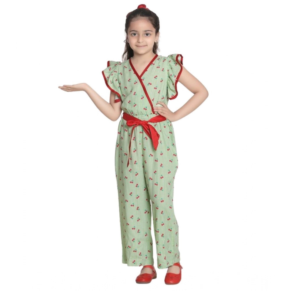 Generic Girl's Rayon Printed Flutter Jumpsuit (Green)