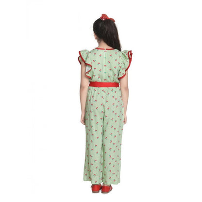 Generic Girl's Rayon Printed Flutter Jumpsuit (Green)