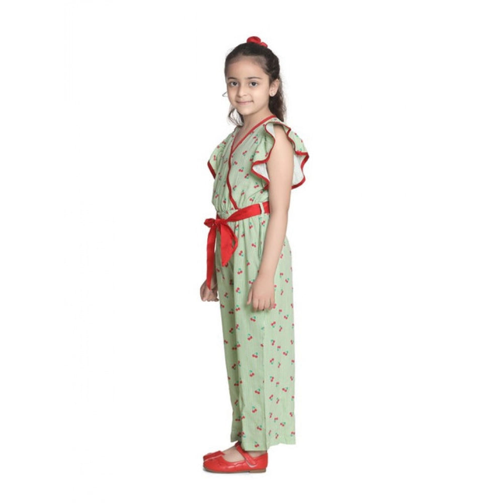 Generic Girl's Rayon Printed Flutter Jumpsuit (Green)