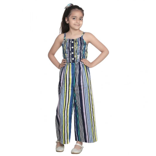Generic Girl's Rayon Striped Sleeveless Jumpsuit (Blue)