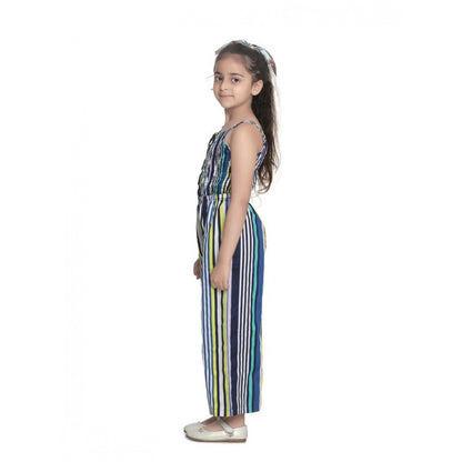 Generic Girl's Rayon Striped Sleeveless Jumpsuit (Blue)