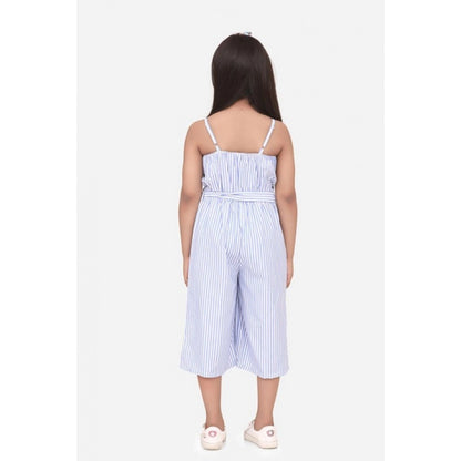 Generic Girl's Polyester Cotton Blend Striped Sleeveless Jumpsuit (Light Blue)